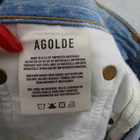 Agolde Riley High Rise Slim Straight Ripped Jeans Size 25 Light Wash Button Fly - Picture 5 of 7